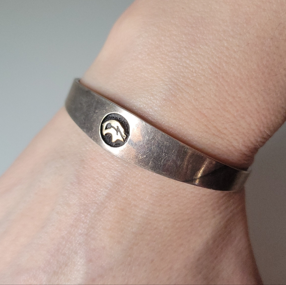 MM Rogers Southwestern 925 Silver and 14k Gold Bear Cuff Bracelet